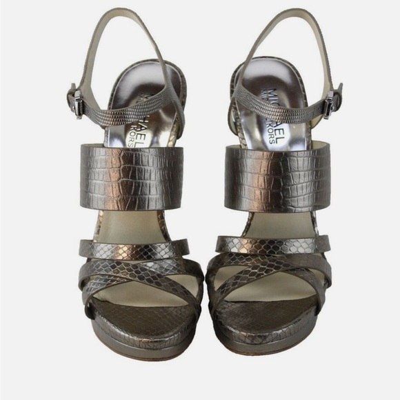 Michael kors NADJA leather embossed metallic platform high heel bronze pewter - Picture 2 of 16